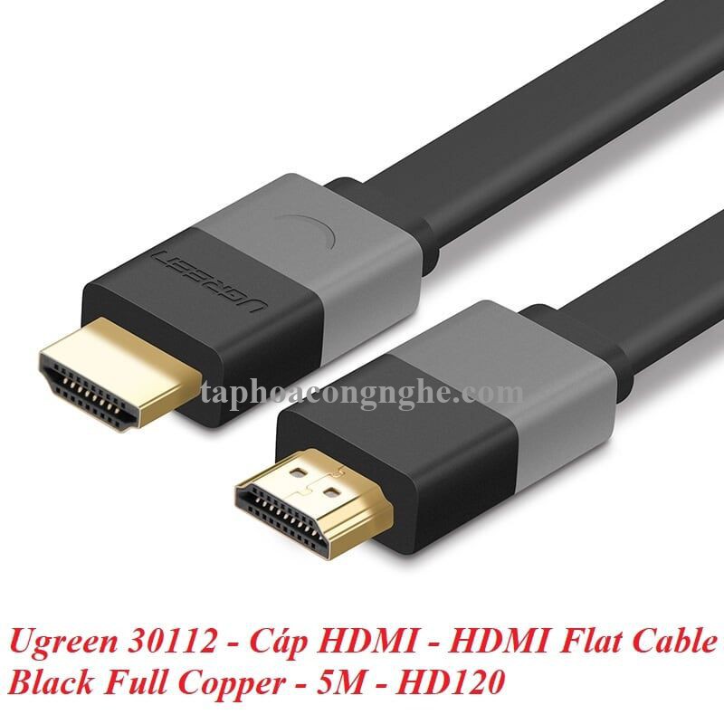 Ugreen 30112 5M màu Đen Cáp tín hiệu HDMI vỏ nhựa PVC cao cấp cáp dẹt HD120 30030112